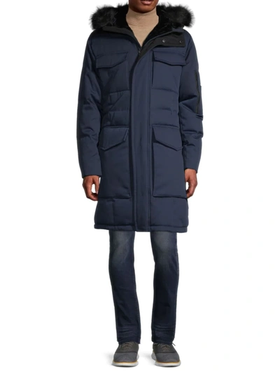 Shop Karl Lagerfeld Men's Faux Fur-lined, Down-blend Parka In Navy