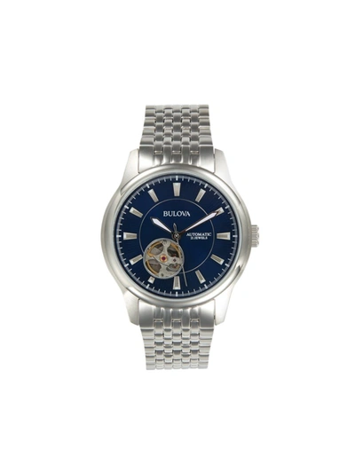 Shop Bulova Men's 40mm Stainless Steel Bracelet Watch In Blue