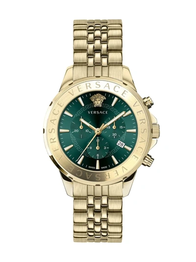 Shop Versace Men's Chrono Signature Ip Gold Stainless Steel Bracelet Watch