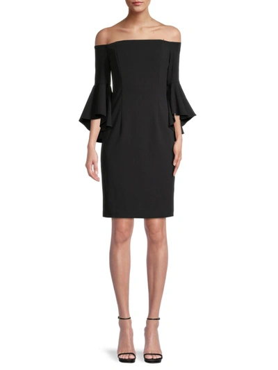 Shop Calvin Klein Women's Off-the-shoulder Shift Dress In Black
