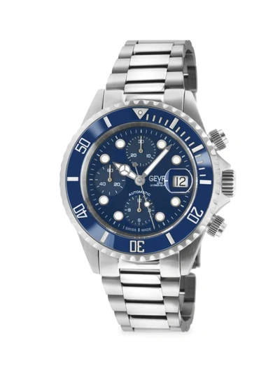 Shop Gevril Men's Wall Street 43mm Stainless Steel Automatic Swiss Chronograph Watch In Blue