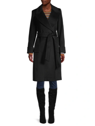 Shop Lauren Ralph Lauren Women's Wrap Patch Pocket Wool-blend Coat In Black