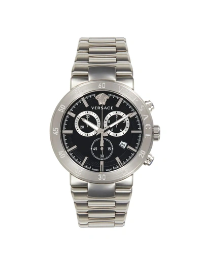 Shop Versace Men's Stainless Steel 43mm Bracelet Chronograph Watch In Black