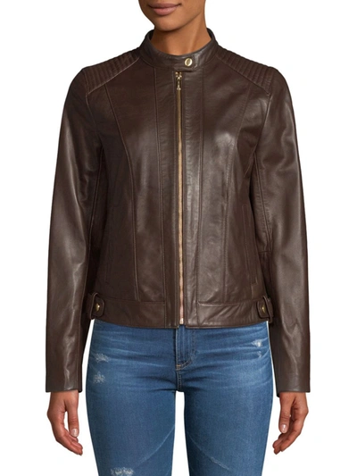 Shop Cole Haan Quilted Italian Leather Jacket In Dark Espresso