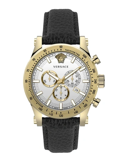 Shop Versace Men's Chrono Sporty Two-tone Stainless Steel & Leather Strap Chronograph Watch In Black