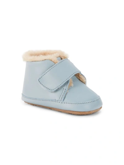 Shop Old Soles Baby's Shloofy Faux Fur-trim Leather Booties In Dusty Blue