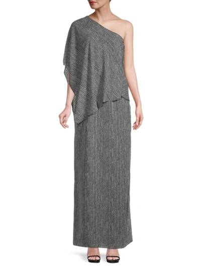 Shop Halston Heritage Halston Women's Striped One-shoulder Maxi Dress In Grey