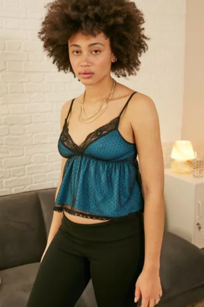 Uo Black Rosie Lace Babydoll Cami In Blue