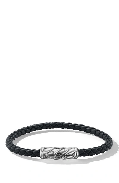 Shop David Yurman Chevron Woven Rubber Bracelet In Black