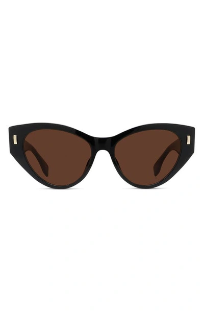 Shop Fendi 55mm Cat Eye Sunglasses In Shiny Black / Brown