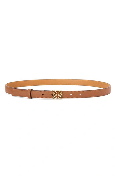 Shop Loewe Anagram Buckle Leather Belt In Tan/ Gold