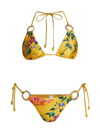 Shop Zimmermann Women's Tropicana Ring Tie Bikini Set In Mango Floral