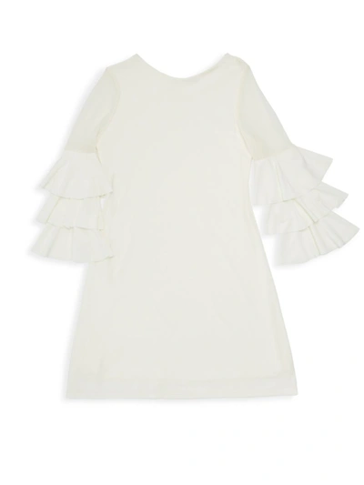 Shop Un Deux Trois Girl's Ruffle Sleeve Shift Dress In Ivory