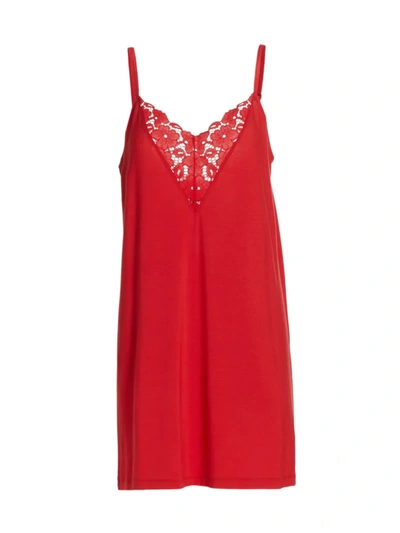 Shop Eberjey Naya Double Lace Inset Chemise In Haute Red