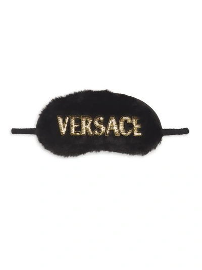 Shop Versace Women's Sequin-embellished Logo Sleep Mask In Black