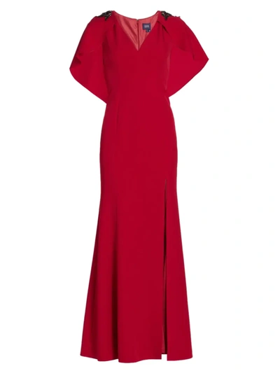 Shop Marchesa Notte Women's Embellished Capelette Gown In Red
