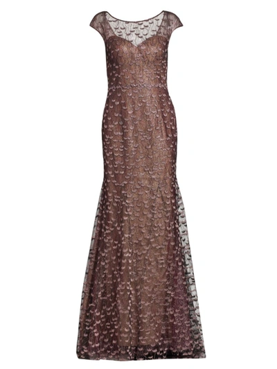 Shop Rene Ruiz Collection Women's Textured Lace Fit-&-flare Gown In Plum Black
