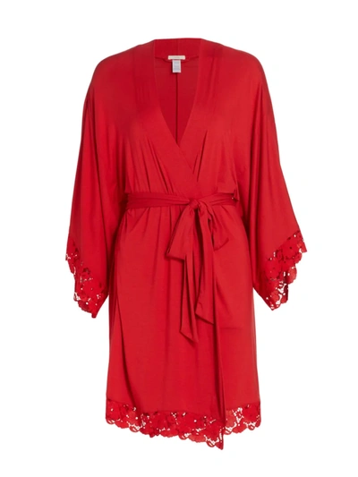 Shop Eberjey Naya Mademoiselle Kimono-sleeve Robe In Haute Red