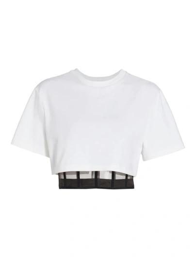 Shop Alexander Mcqueen Women's Cropped Layered T-shirt In Optical White