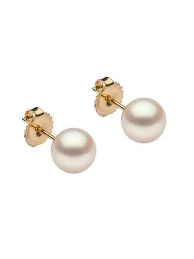 Shop Saks Fifth Avenue Women's 14k Yellow Gold & 8-8.5mm Cultured Freshwater Pearl Stud Earrings In White