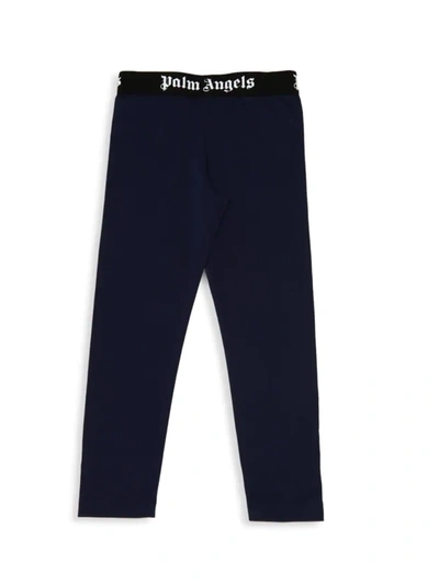 Shop Palm Angels Little Girl's & Girl's Logo-waistband Cotton Leggings In Navy Blue Black