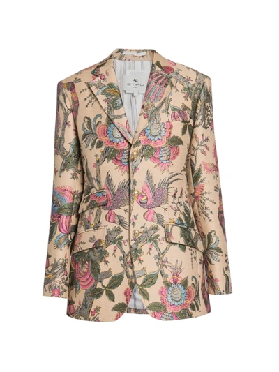 Shop Etro Women's Loto Tailored Silk-blend Jacket In Beige