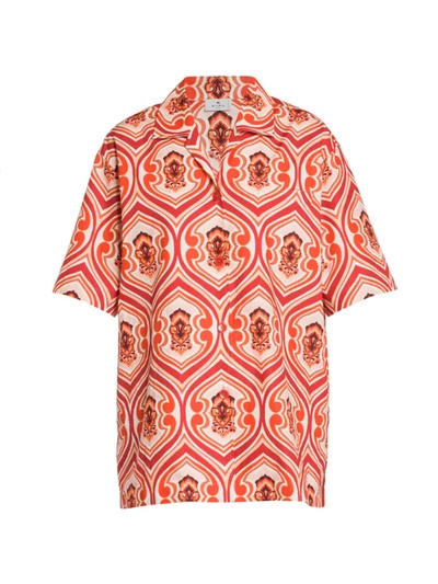 Shop Etro Women's Rocket Printed Cotton Camp Shirt In Orange