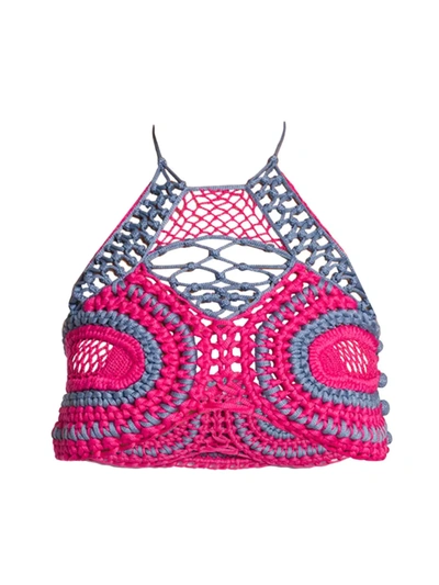 Shop Etro Women's Loto Crochet Cropped Top In Light Blu