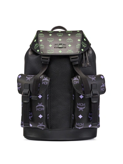 Shop Mcm Men's Medium Color Splash Logo Flap Backpack In Dahlia Purple Summer Green