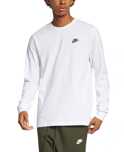 Shop Nike Men's Long Sleeve Sportswear Club T-shirt In White