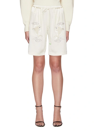 Shop Alexander Wang Koi Fish Embroidery Silk Shorts In White
