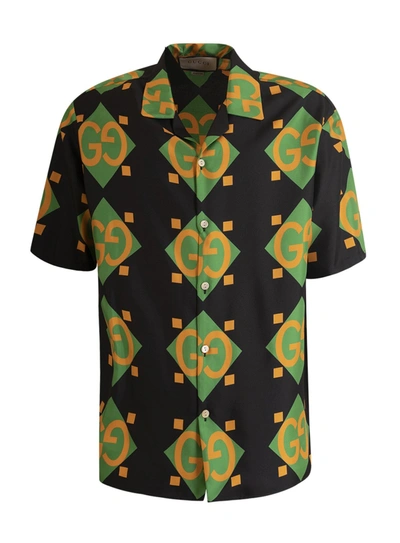 Shop Gucci Geometric Print Bowling Shirt In Nero