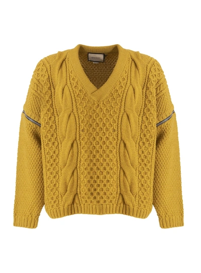 Shop Gucci V-neck Cable-knit Wool Jumper In Blu