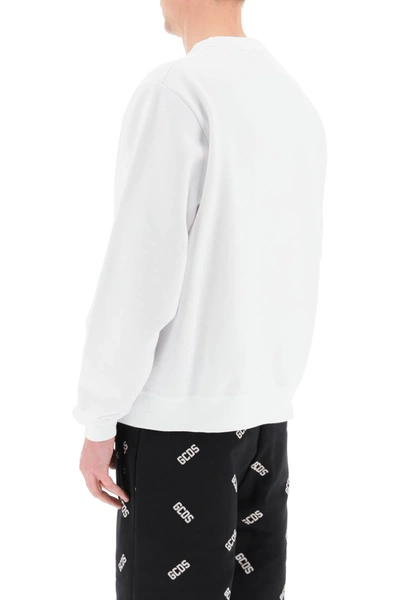 Shop Gcds Crew Neck Sweatshirt With Rubberized Logo In White