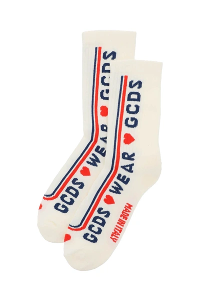 Shop Gcds Cute Tape Logo Socks In White,blue,red