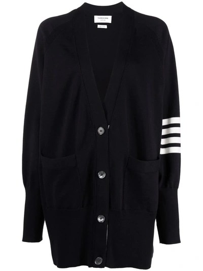 Shop Thom Browne 4-bar Knitted Cardigan In Blue