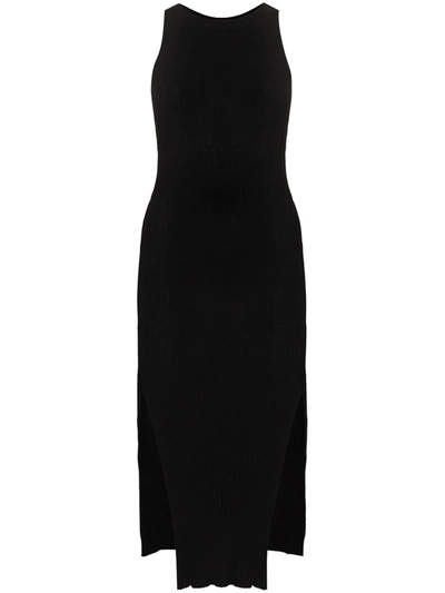 Shop Dion Lee Side Slit Asymmetric Midi Dress In Black