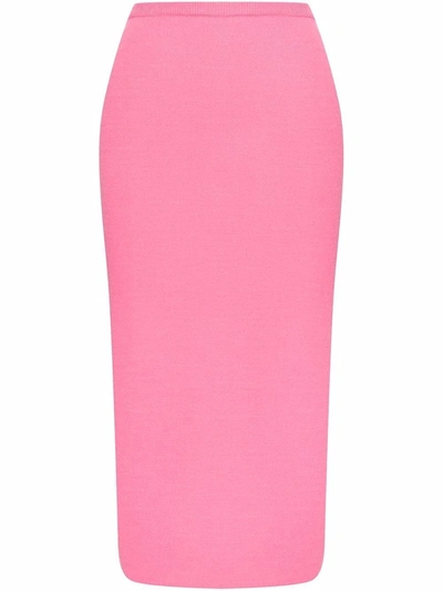 Shop Oscar De La Renta High-waisted Midi Pencil Skirt In Pink