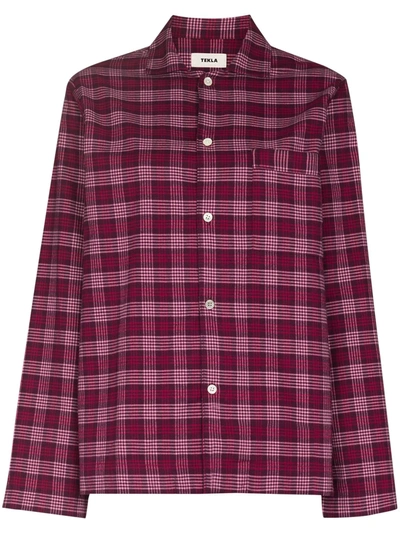 Shop Tekla Flannel Checked Pajama Shirt In Red