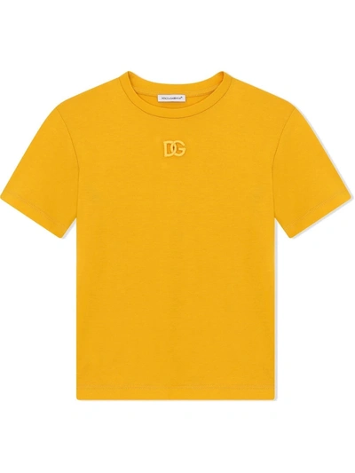 Shop Dolce & Gabbana Embroidered Logo T-shirt In Yellow