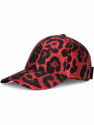 Shop Dolce & Gabbana Leopard-print Cap In Red