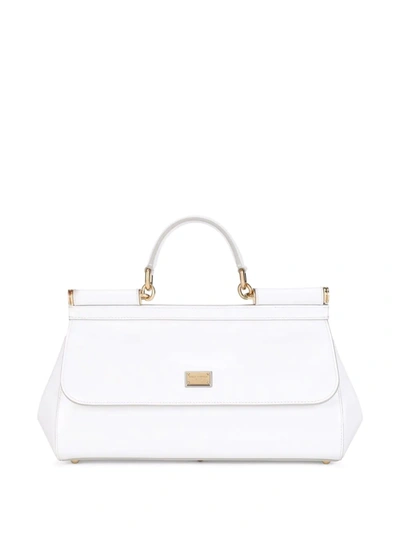 Shop Dolce & Gabbana Medium Sicily Patent Leather Top-handle Bag In White
