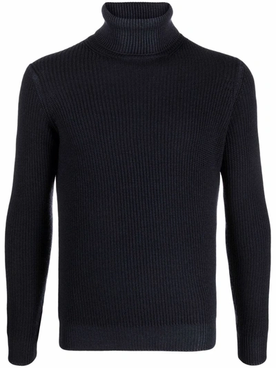 Shop Dell'oglio Roll Neck Merino Sweater In Blue