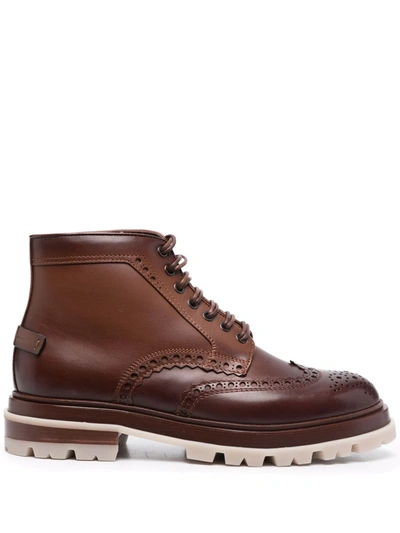 Shop Santoni Polacco Brogue Ankle Boots In Brown