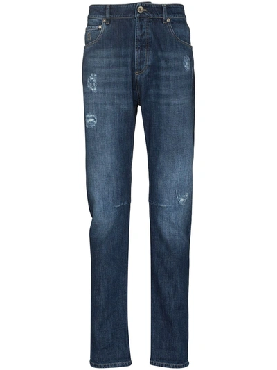 Shop Brunello Cucinelli Distressed-finish Straight-leg Jeans In Blue