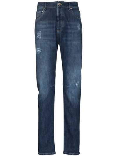 Brunello Cucinelli Distressed Straight-leg Jeans In Blue