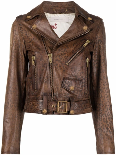 Golden Goose Black Vintage-effect Leather Perfecto Biker Jacket In Brown
