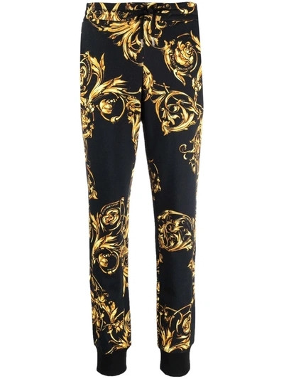 Shop Versace Jeans Couture Barocco-print Cotton Track Pants In Black