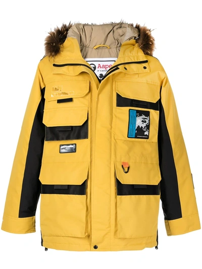Shop Aape By A Bathing Ape Flap-pockets Hooded Padded Jacket In Yellow