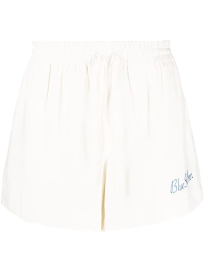 Blue Sky Inn Linen Shorts With Logo Embroidery In White